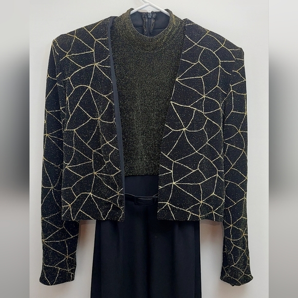 John Roberts Women's Size 12 Jumper Set Dressy Jacket Gold Black Belted Vintage - Picture 5 of 12